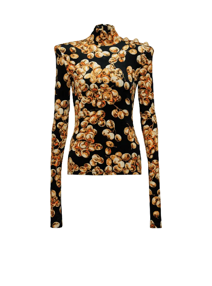Balmain Tops And Shirts Women Velvet Top With Grape Print Gold
