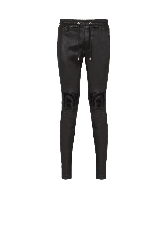 Balmain Trousers And Shorts Men Leather Biker Trousers Black