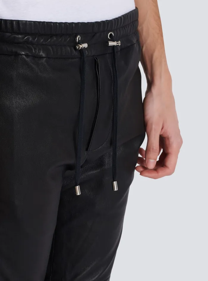 Balmain Trousers And Shorts Men Leather Biker Trousers Black