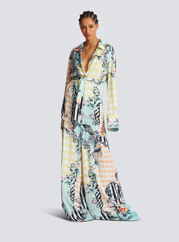 Balmain Trousers And Shorts Women Palazzo Trousers With Baroque Print Multicolor