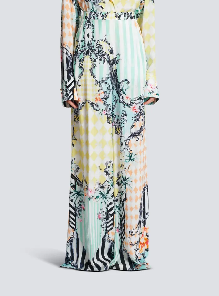 Balmain Trousers And Shorts Women Palazzo Trousers With Baroque Print Multicolor