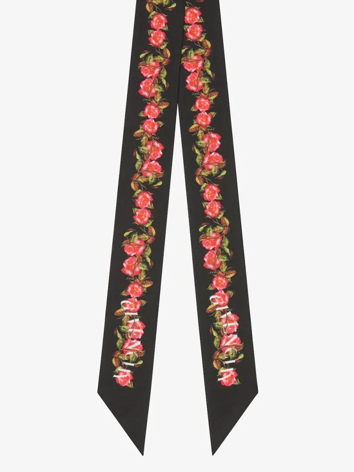 Bandeau In Silk With Roses Print Black Women Givenchy Scarves