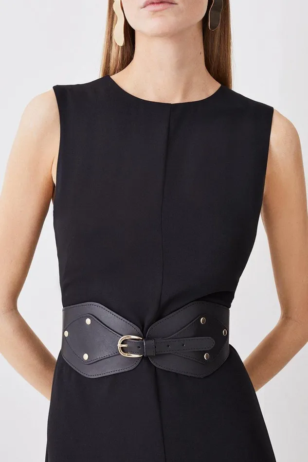Belts Women Karen Millen Leather And Elastic Wide Waist Belt Black