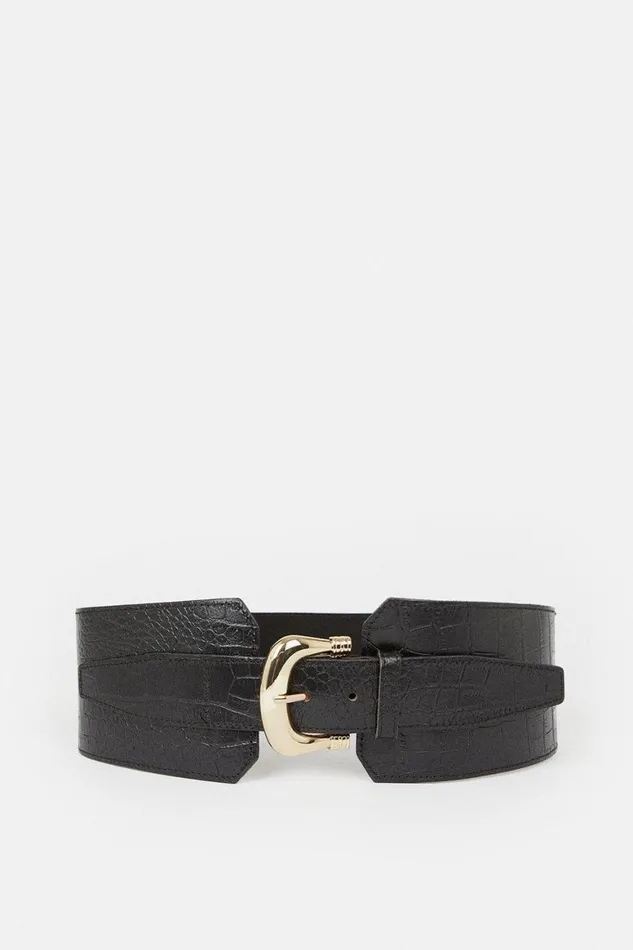 Belts Women Karen Millen Leather Croc Wide Waist Belt Black