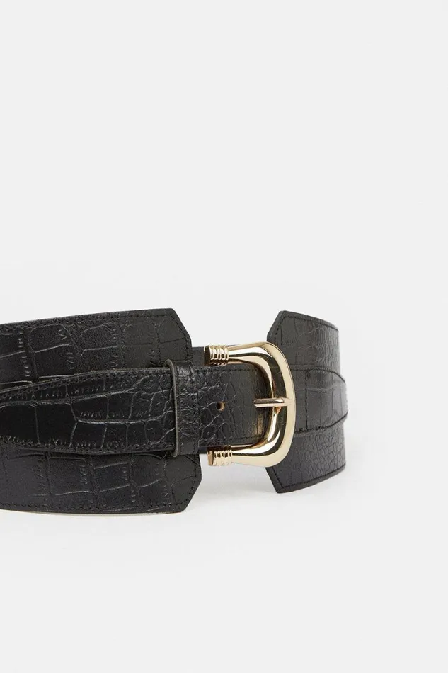 Belts Women Karen Millen Leather Croc Wide Waist Belt Black