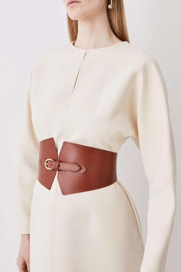 Belts Women Karen Millen Leather Wide Waist Belt Tan