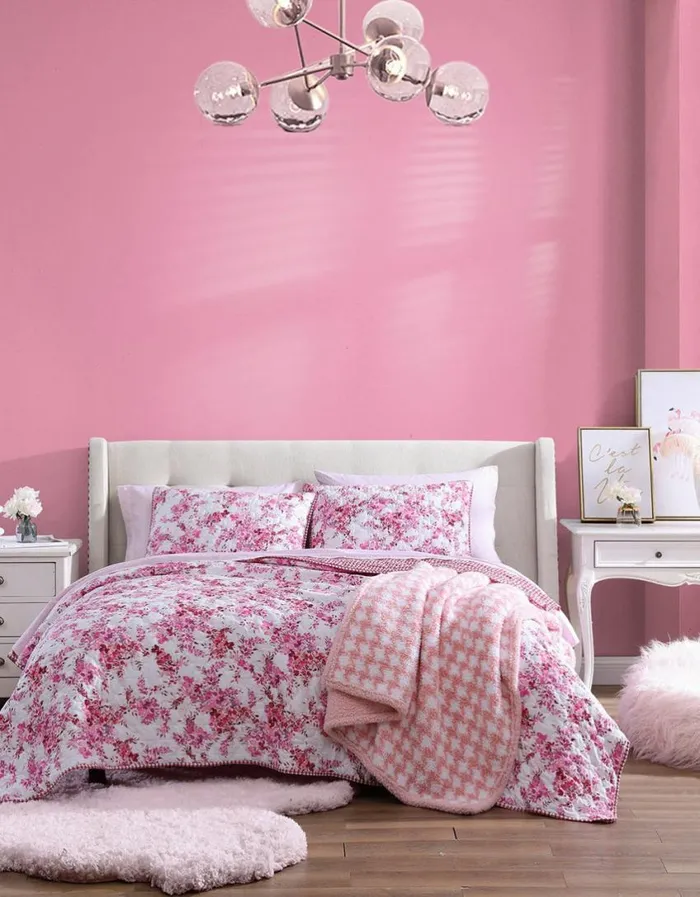 Betsey Johnson Women BETSEYS FLORAL VINEYARD TWIN QUILT SHAM SET PINK