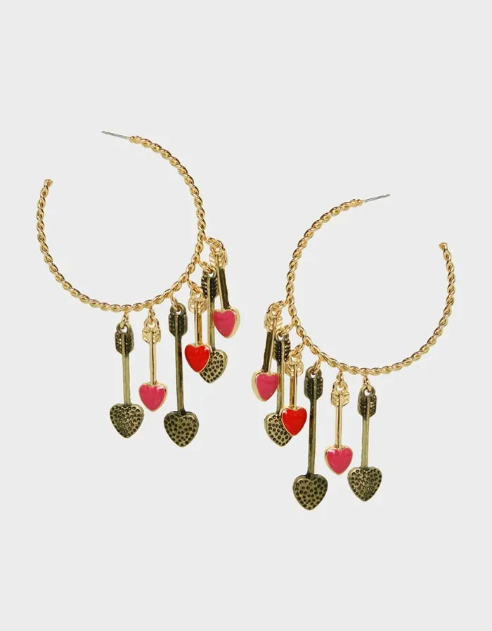 Betsey Johnson Women DEAR BETSEY HANGING HEART HOOPS PINK