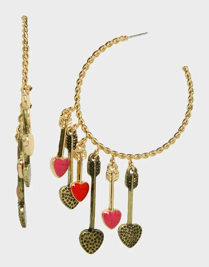 Betsey Johnson Women DEAR BETSEY HANGING HEART HOOPS PINK Betsey Johnson Women DEAR BETSEY HANGING HEART HOOPS PINK