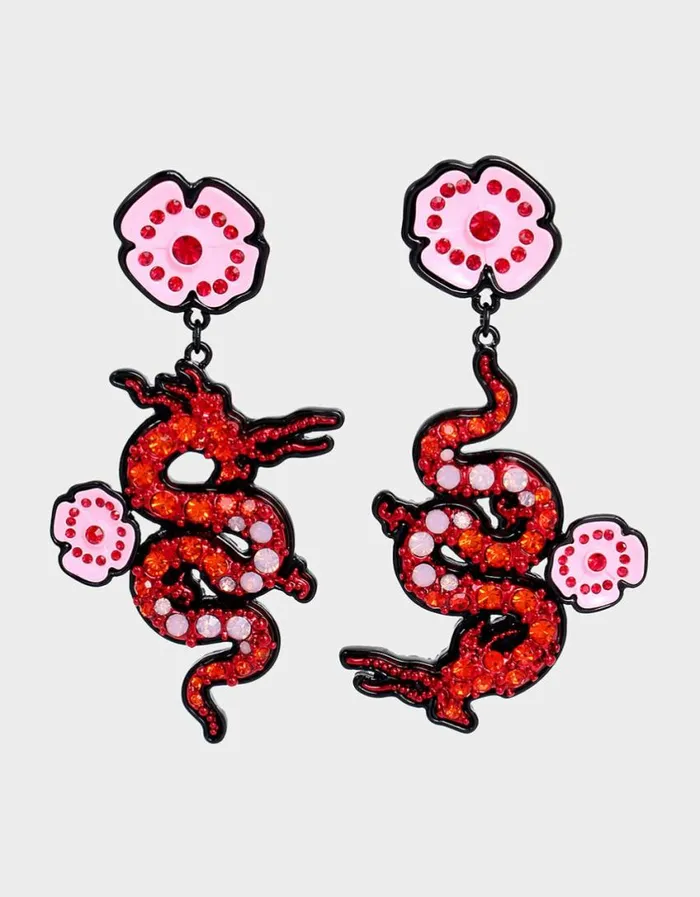 Betsey Johnson Women LOOK INTO YOUR HEART DRAGON DROP EARRINGS RED