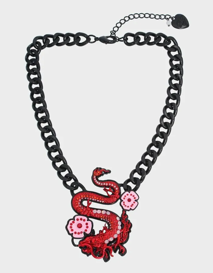Betsey Johnson Women LOOK INTO YOUR HEART DRAGON PENDANT NECKLACE RED
