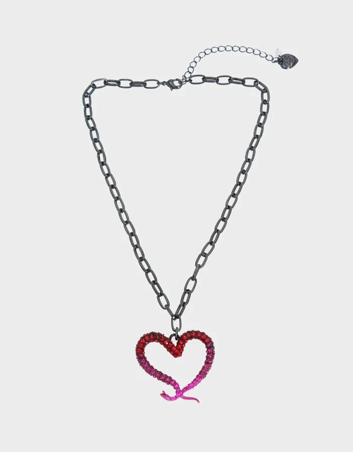 Betsey Johnson Women MIDNIGHT GARDEN HEART NECKLACE FUCHSIA Fuchsia