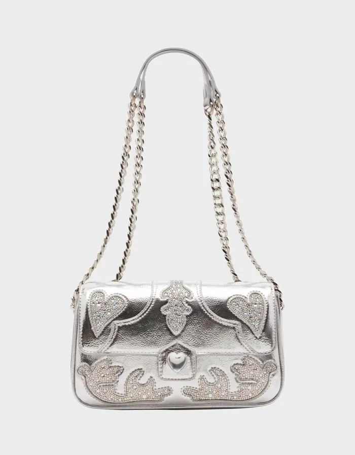 Betsey Johnson Women RODEO RHINESTONES FLAP BAG SILVER Silver