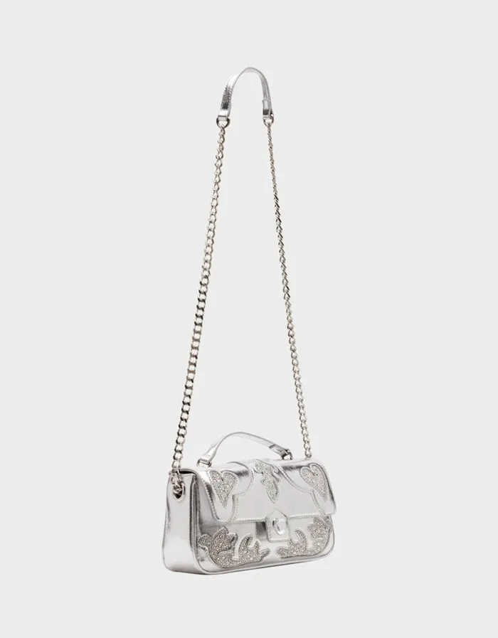 Betsey Johnson Women RODEO RHINESTONES FLAP BAG SILVER Silver Betsey Johnson Women RODEO RHINESTONES FLAP BAG SILVER Silver