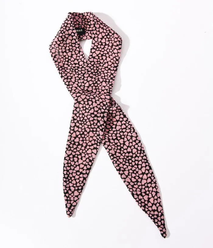 Black and Pink Hearts Hair Scarf Accessories Unique Vintage Gloves and Scarves