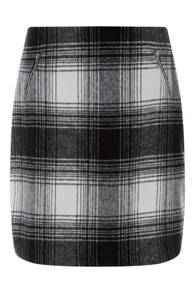 Black Checked Zip Detail Brushed A Line Skirt Women Roman Skirts