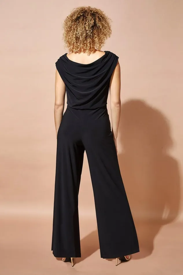 Black Cowl Neck Ruched Stretch Jumpsuit Women Roman Dresses