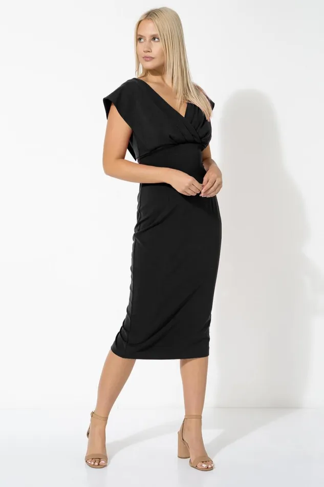 Black Cross Front Midi Dress Women Roman Dresses