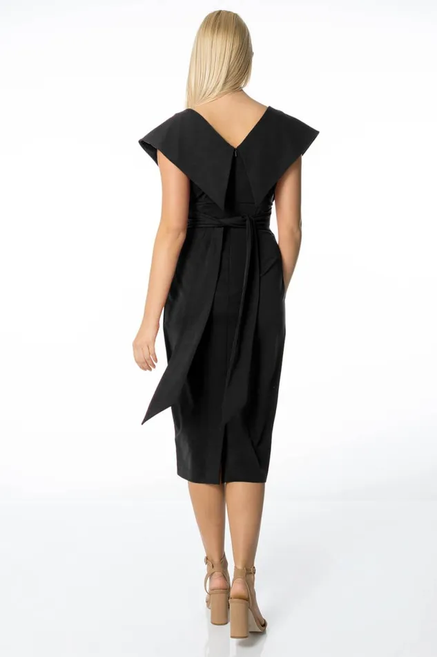Black Cross Front Midi Dress Women Roman Dresses