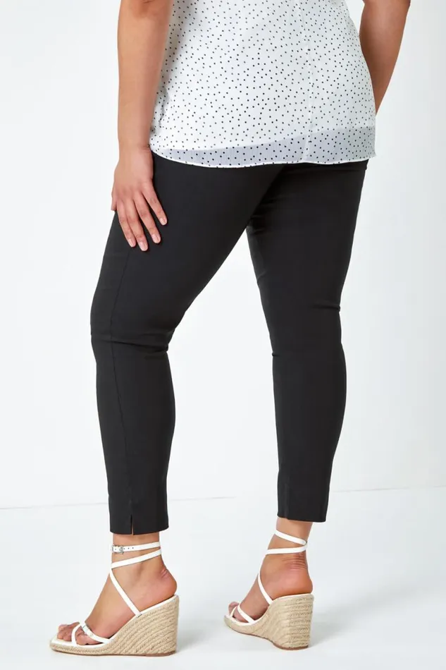 Black Curve Elastic Waist Full Length Trousers Women Roman Trousers