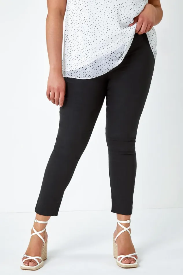Black Curve Elastic Waist Full Length Trousers Women Roman Trousers