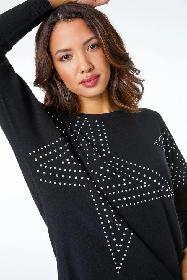 Black Embellished Star Batwing Jumper Women Roman Knitwear
