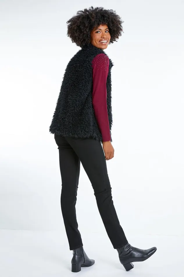 Black Faux Fur Fluffy Gilet Women Roman Jackets