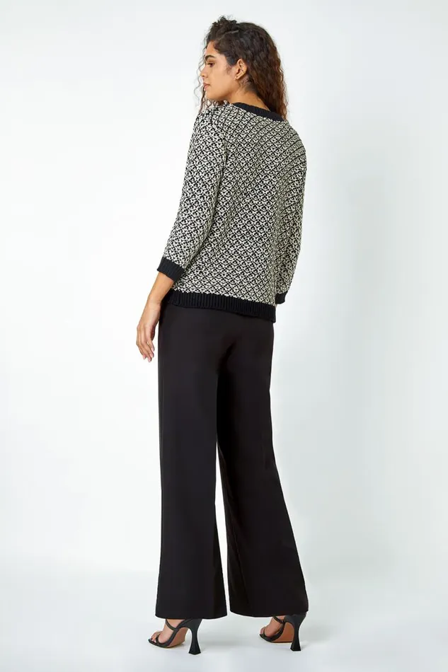 Black Frayed Edge Patch Pocket Knit Cardigan Women Roman Knitwear