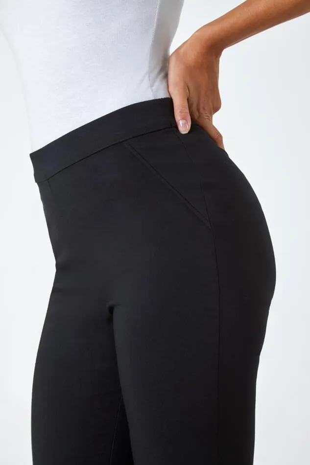 Black Full Length Mock Pocket Stretch Trouser Women Roman Occasionwear