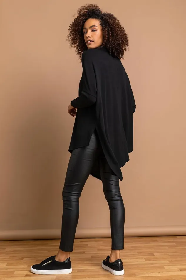 Black Leopard Print Sequin Detail Cowl Neck Tunic Top Women Roman Tops