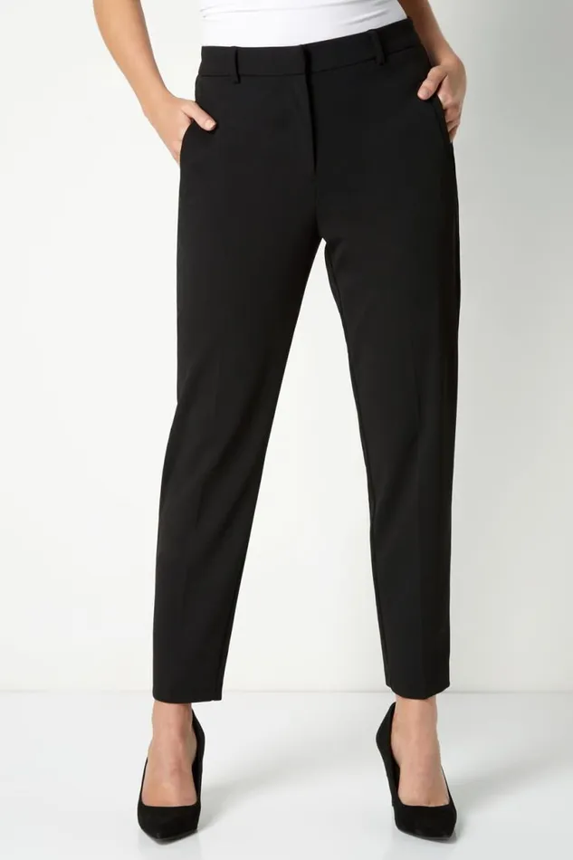 Black Long Straight Leg Stretch Trouser Women Roman Trousers