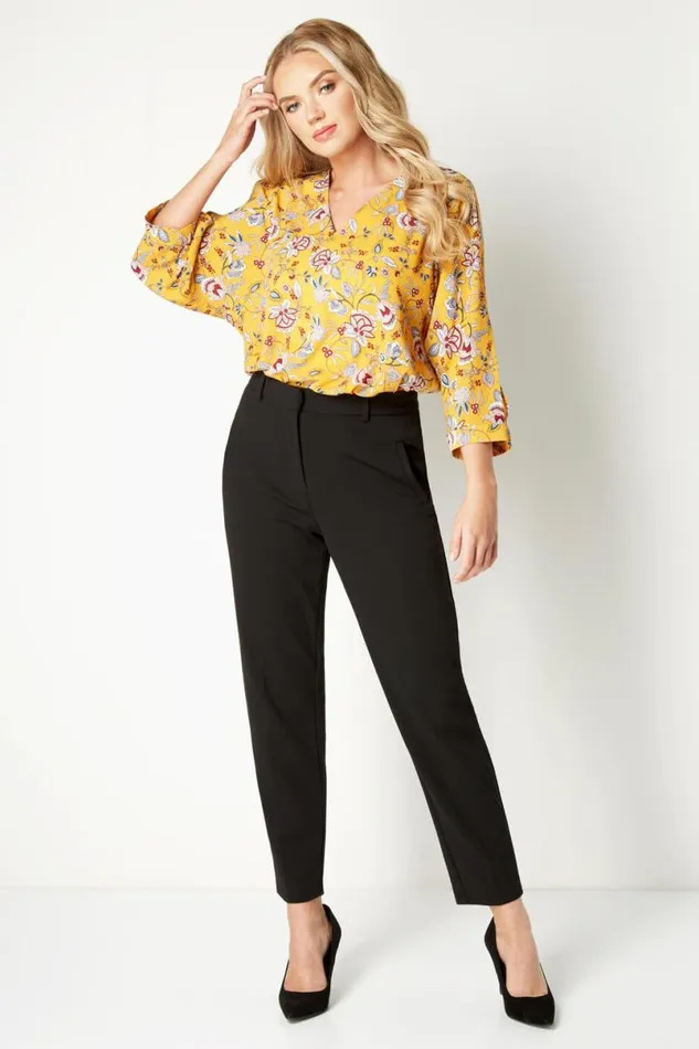 Black Long Straight Leg Stretch Trouser Women Roman Trousers