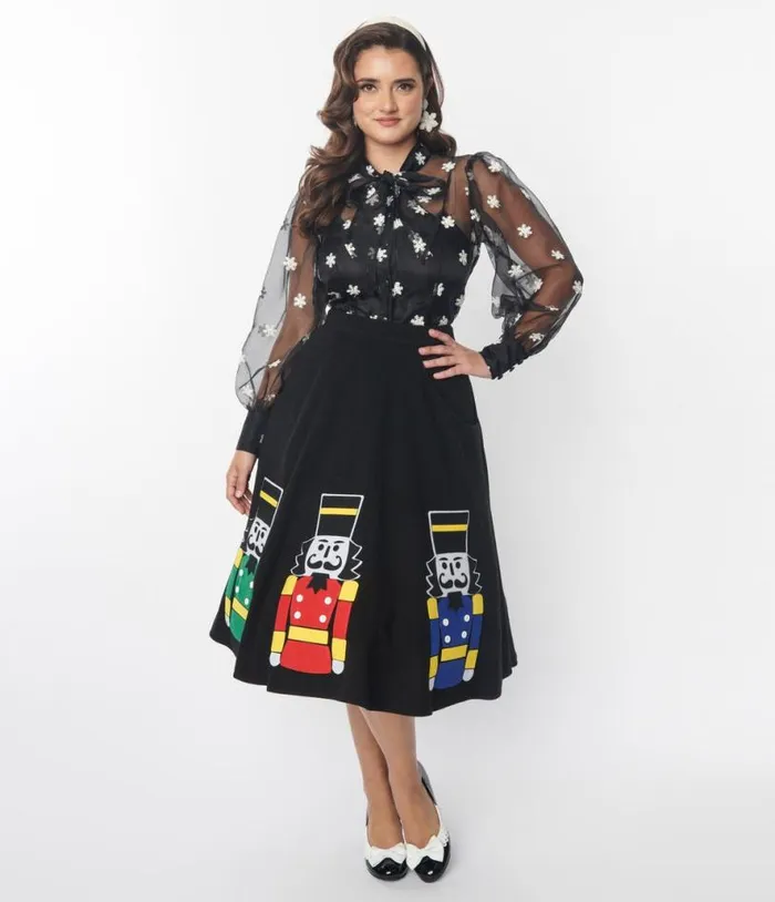 Black Nutcracker Soda Shop Swing Skirt ClothingPlus Unique Vintage Skirts