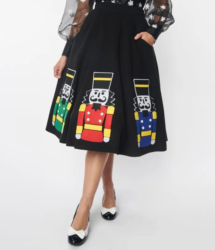 Black Nutcracker Soda Shop Swing Skirt ClothingPlus Unique Vintage Skirts