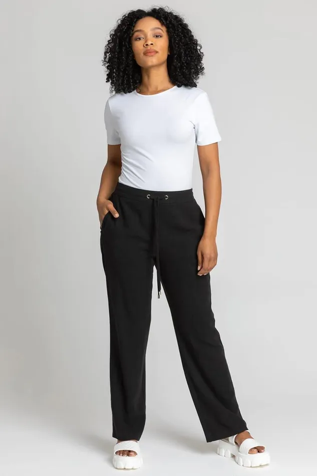 Black Petite Linen Elastic Waist Tie Front Trousers Women Roman Trousers