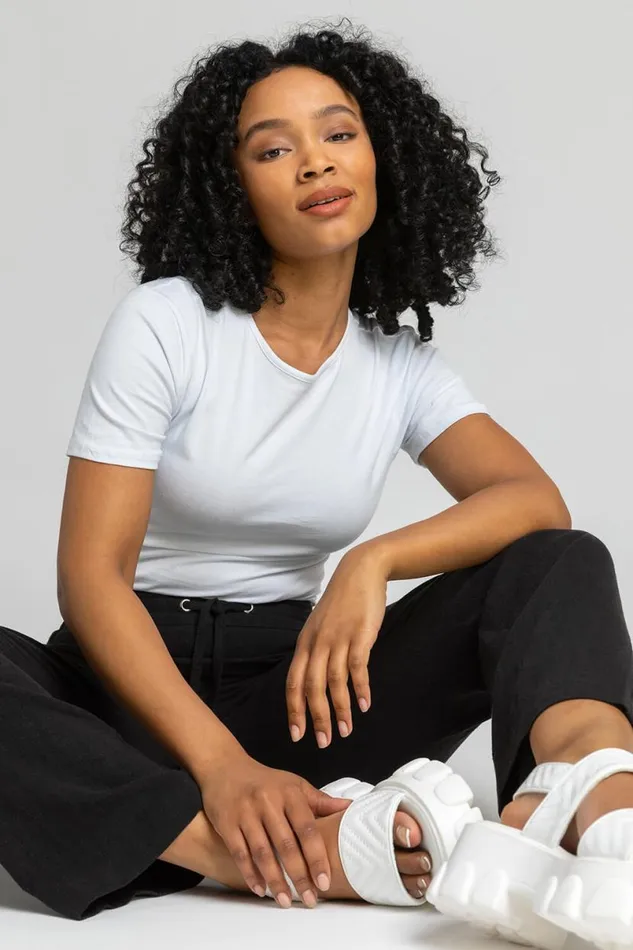 Black Petite Linen Elastic Waist Tie Front Trousers Women Roman Trousers