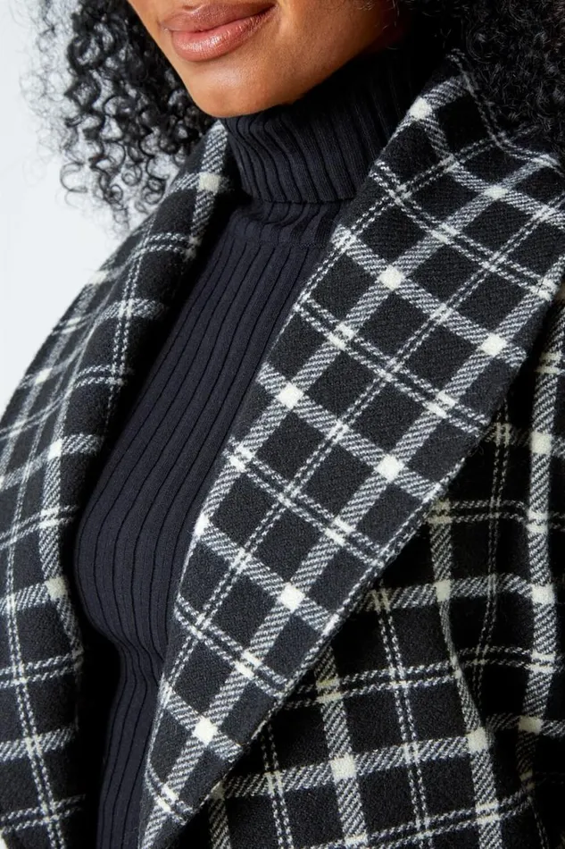 Black Petite Sleeveless Belted Check Coat Women Roman Jackets