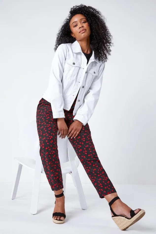 Black Petite Strawberry Tapered Stretch Trousers Women Roman Trousers
