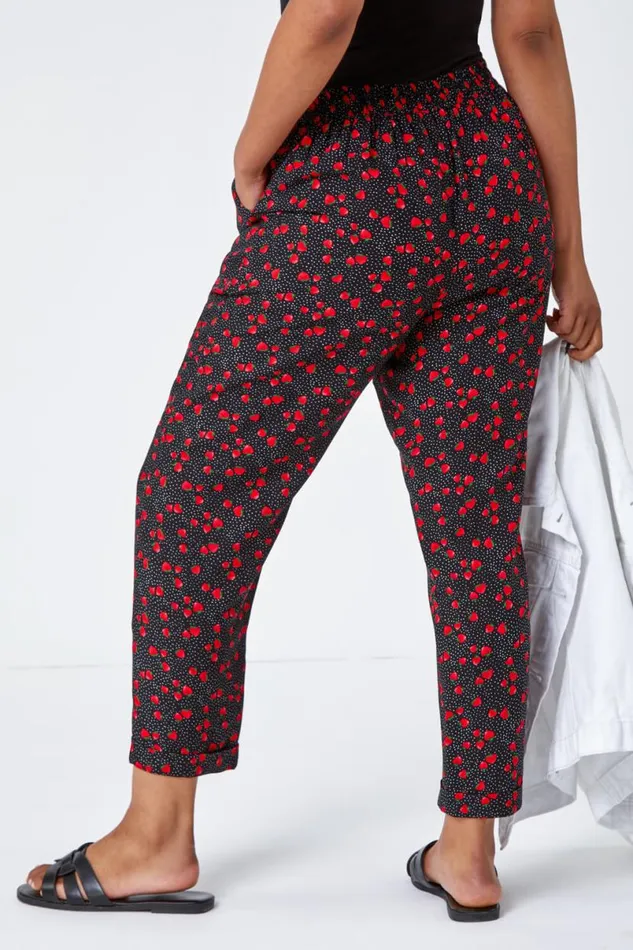 Black Petite Strawberry Tapered Stretch Trousers Women Roman Trousers