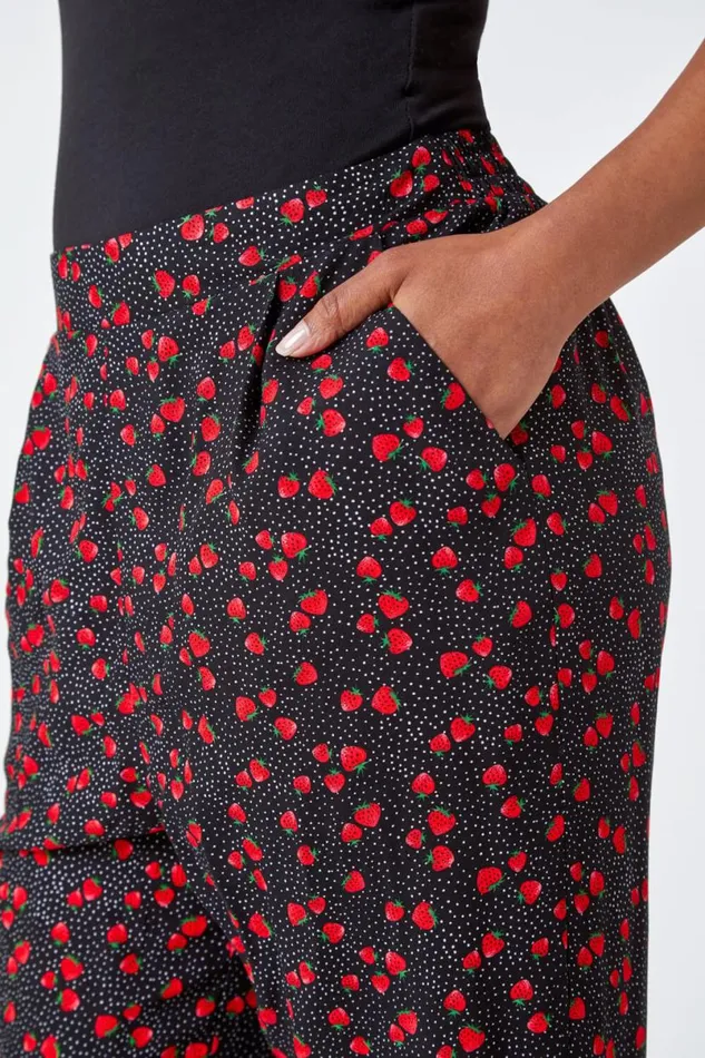 Black Petite Strawberry Tapered Stretch Trousers Women Roman Trousers