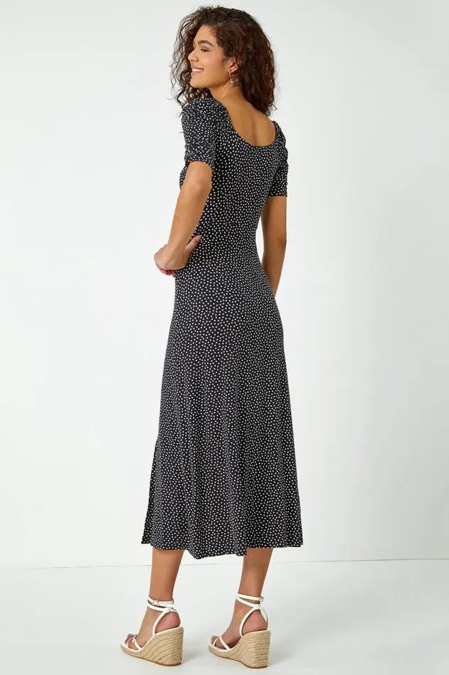 Black Polka Dot Print Midi Dress Women Roman Dresses