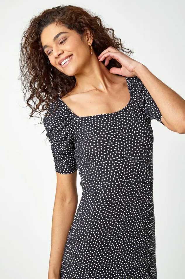 Black Polka Dot Print Midi Dress Women Roman Dresses