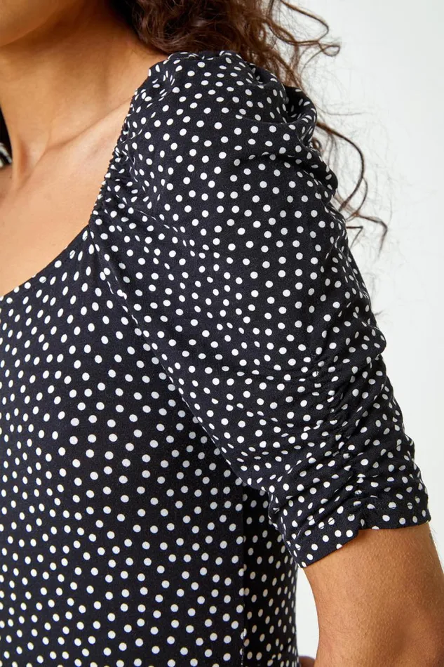 Black Polka Dot Print Midi Dress Women Roman Dresses