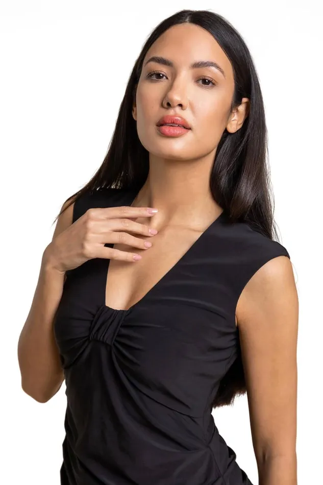 Black Ruched Knot Front Jersey Dress Women Roman Dresses