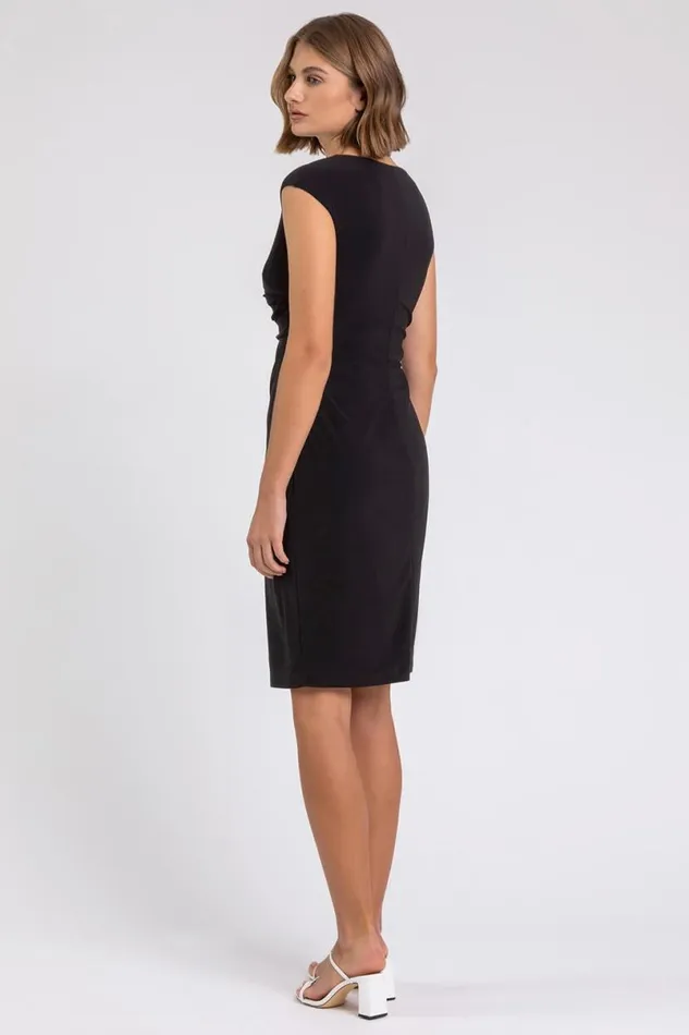 Black Ruched Waist Wrap Dress Women Roman Dresses