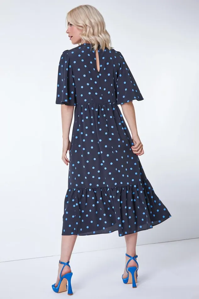 Black Spot Print Angel Sleeve Maxi Dress Women Roman Dresses