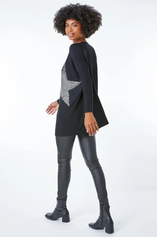 Black Star Embellished Sparkle Jumper Women Roman Knitwear