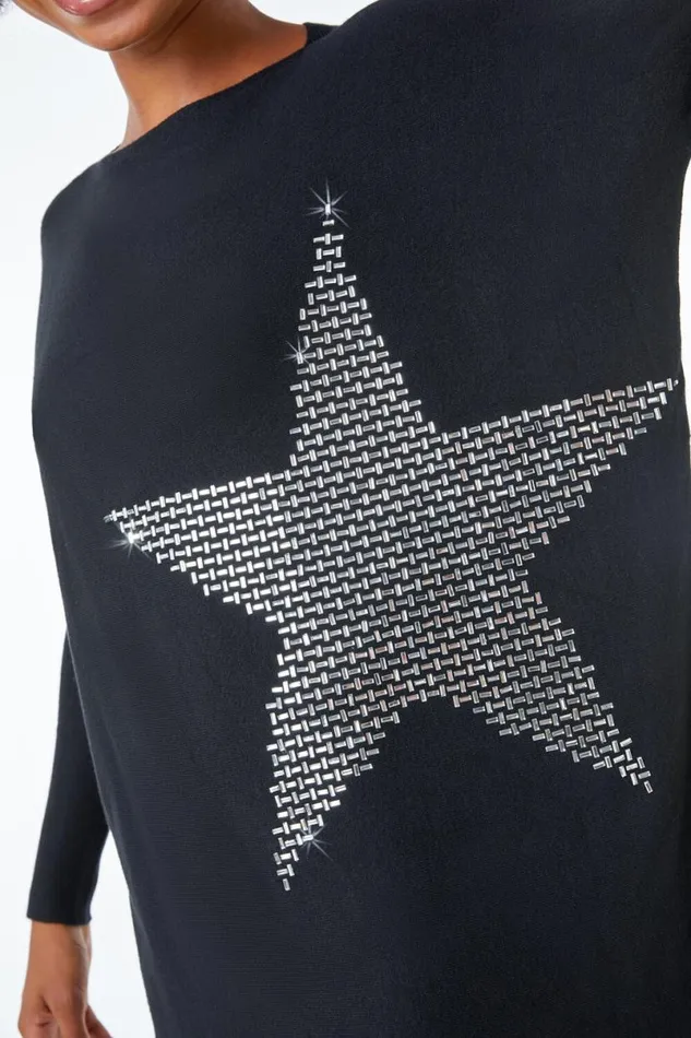 Black Star Embellished Sparkle Jumper Women Roman Knitwear