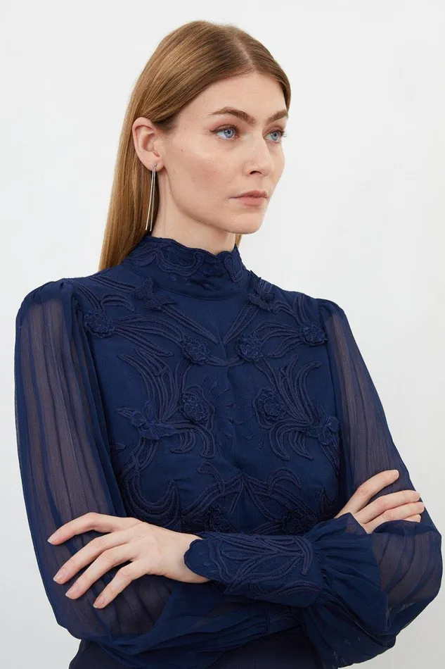 Blouses Women Karen Millen Applique Woven Lace Blouse Navy