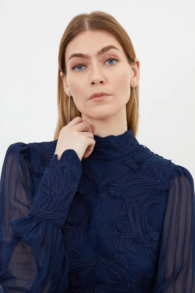 Blouses Women Karen Millen Applique Woven Lace Blouse Navy